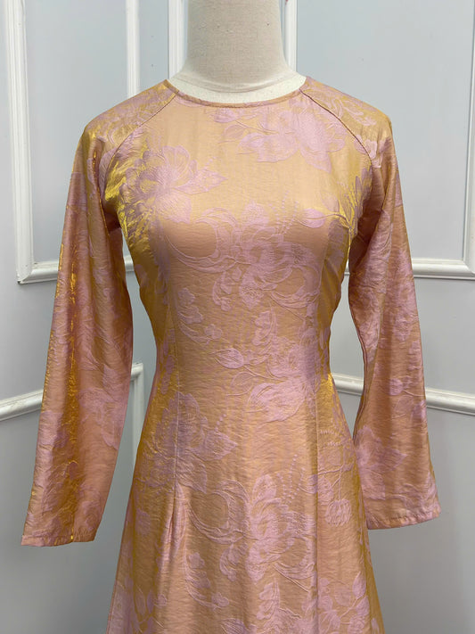 H218 1353 Áo only - Áo dài tơ ánh tencel màu nude