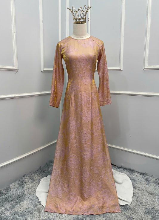 H218 1353 Áo only - Áo dài tơ ánh tencel màu nude