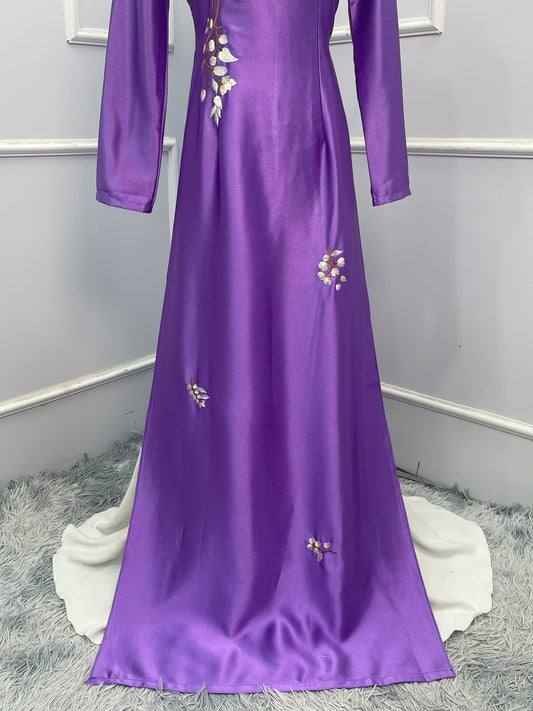 H225 1360 Áo only - Áo dài màu tím thêu hoa