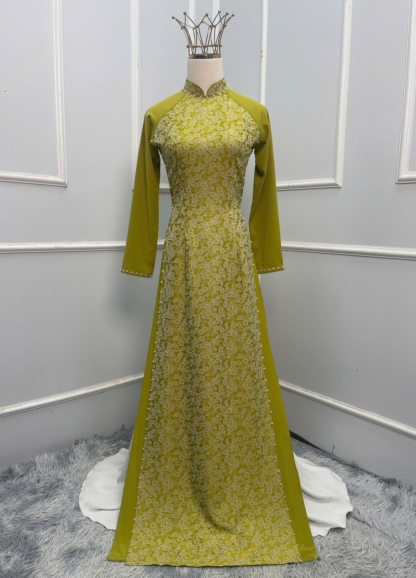 H214 H215 1351 Áo + quần - Áo dài lụa 4 tà đính ngọc + quần cùng màu