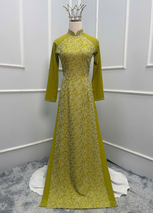 H214 H215 1351 Áo + quần - Áo dài lụa 4 tà đính ngọc + quần cùng màu