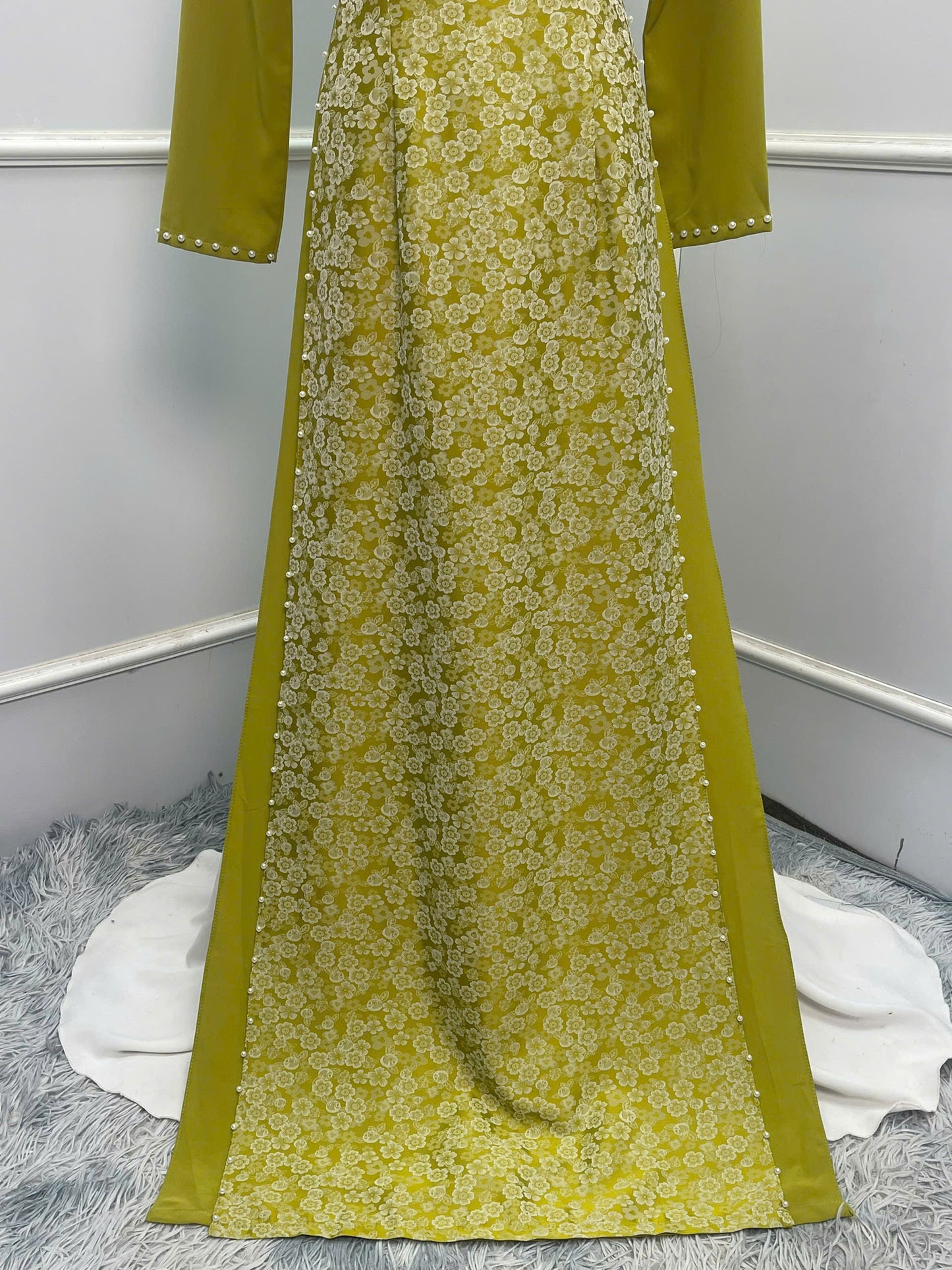 H214 H215 1351 Áo + quần - Áo dài lụa 4 tà đính ngọc + quần cùng màu