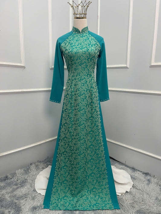 H214 H215 1351 Áo + quần - Áo dài lụa 4 tà đính ngọc + quần cùng màu