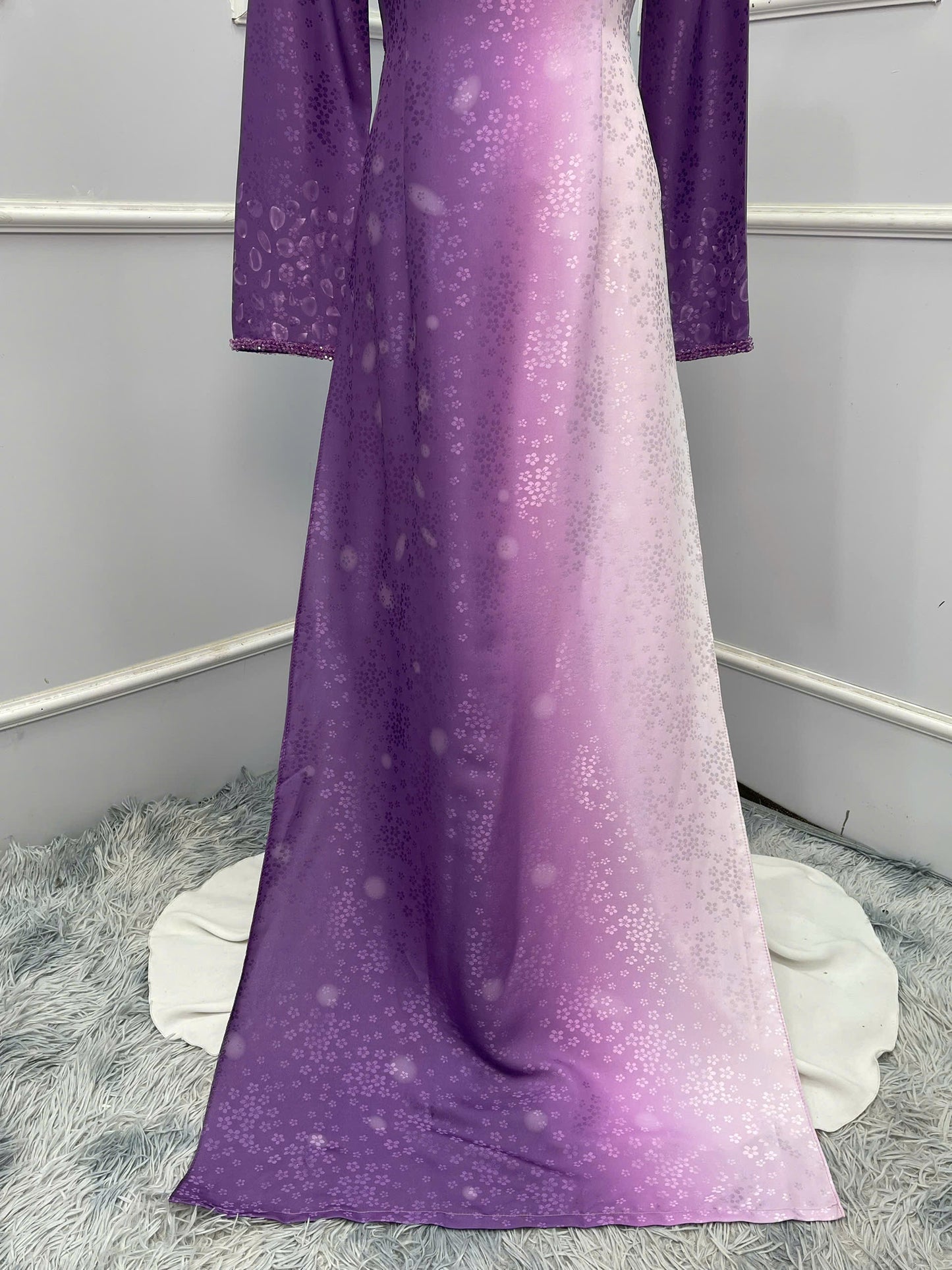 H239 1386 Áo only - Áo dài lụa hoa mai đính ngọc ở cổ