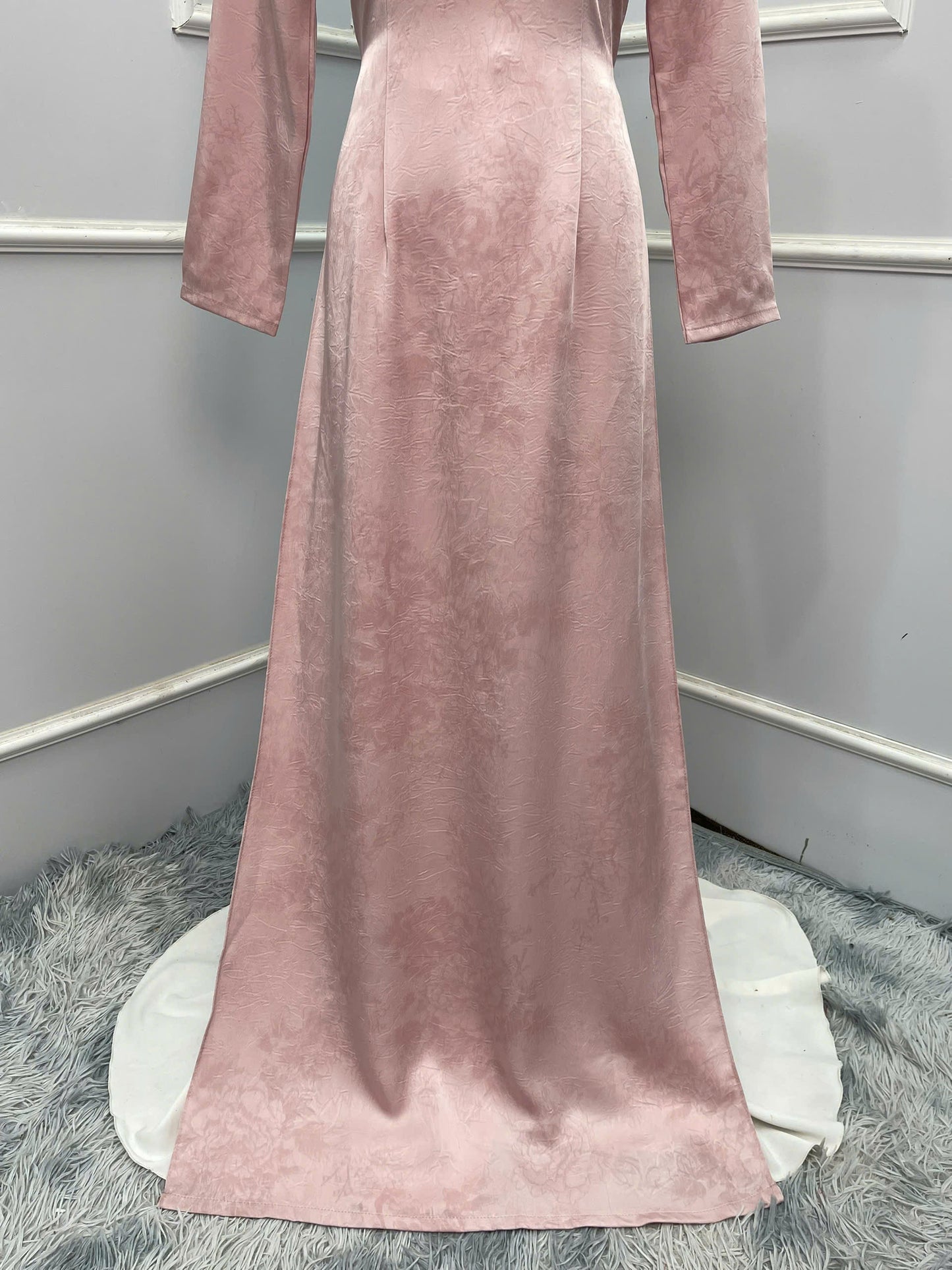 H248 1375 Áo only - Áo dài đính hoa màu hồng nude