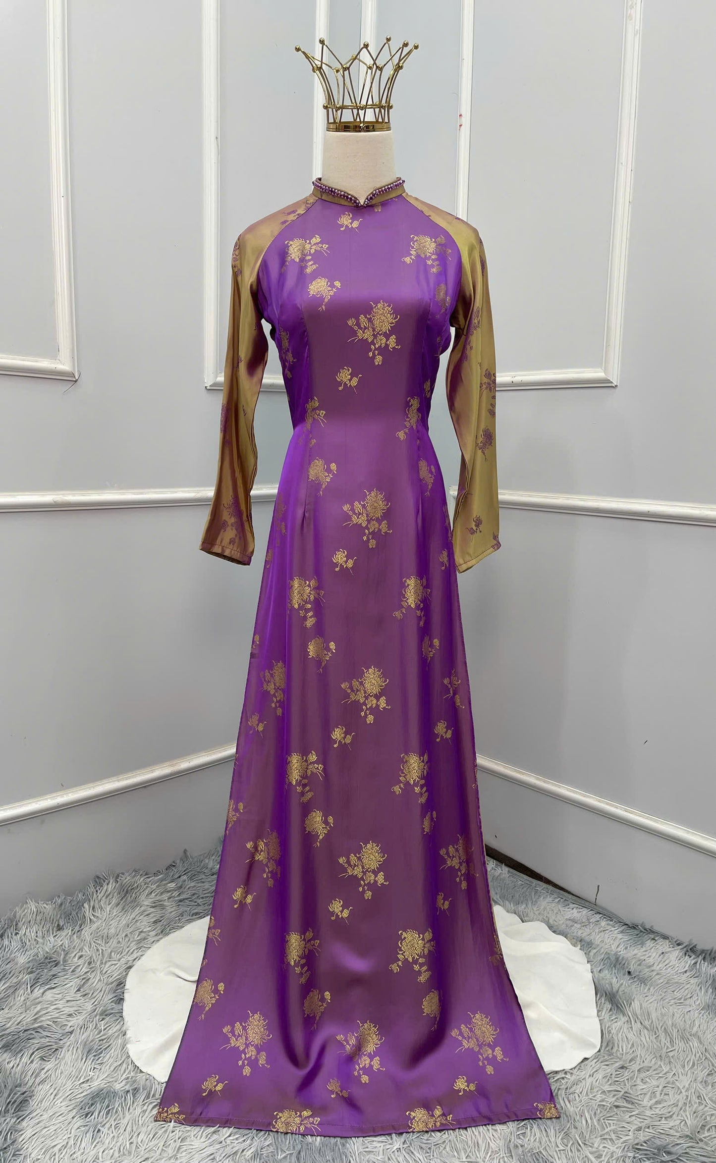 H227 H228 1374 Áo only - Áo dài lụa 2 da đính cổ