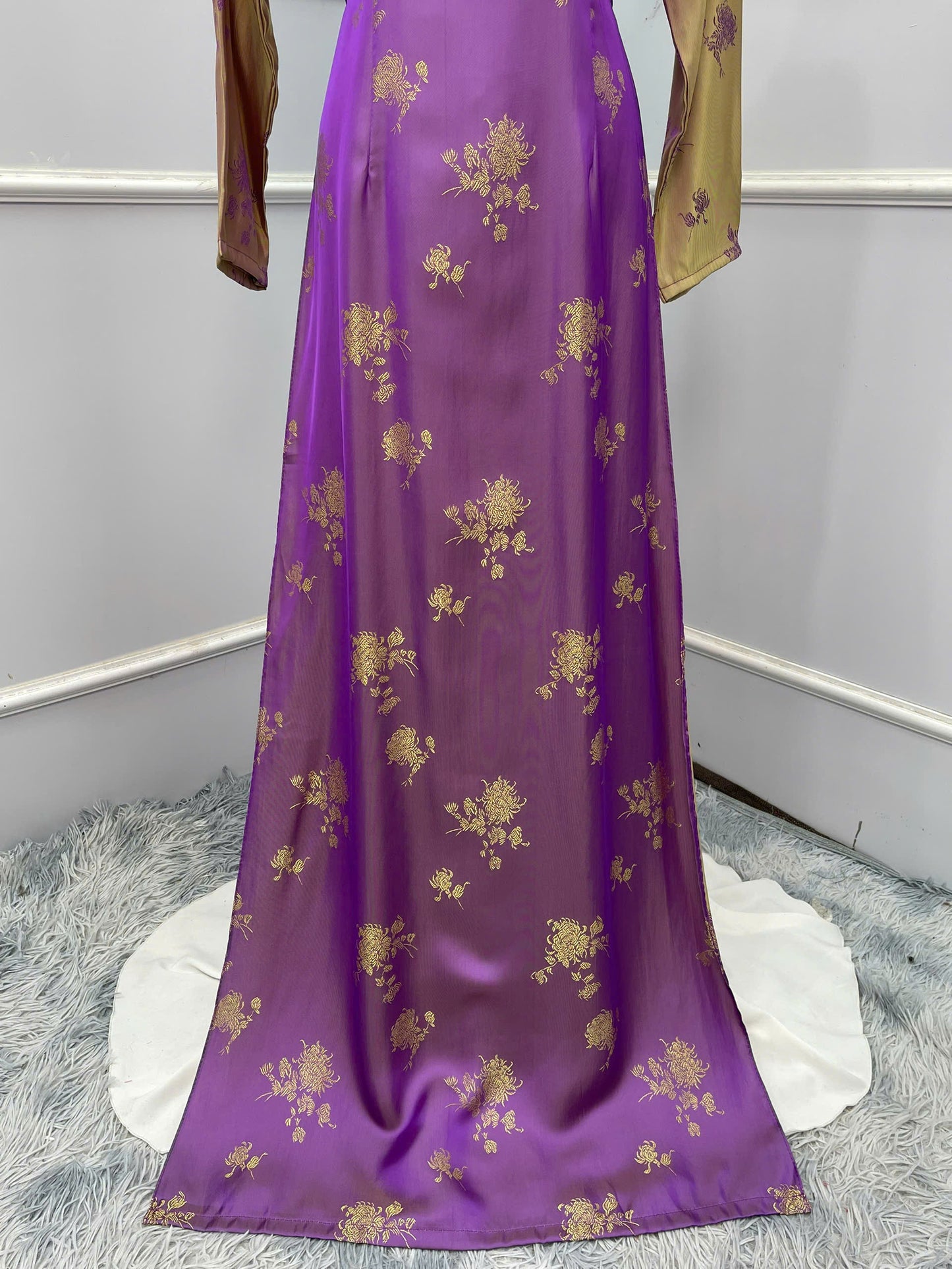 H227 H228 1374 Áo only - Áo dài lụa 2 da đính cổ