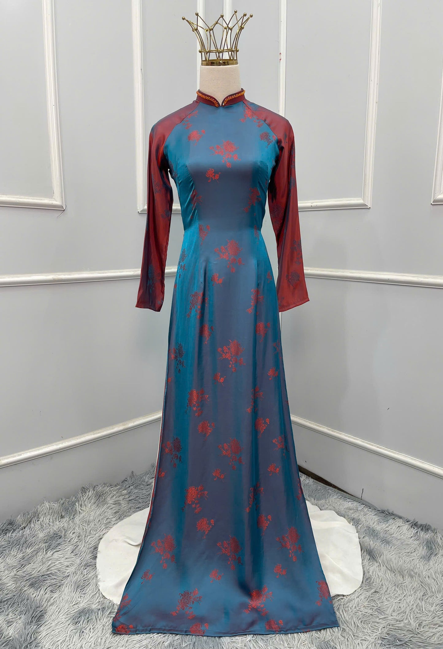 H227 H228 1374 Áo only - Áo dài lụa 2 da đính cổ