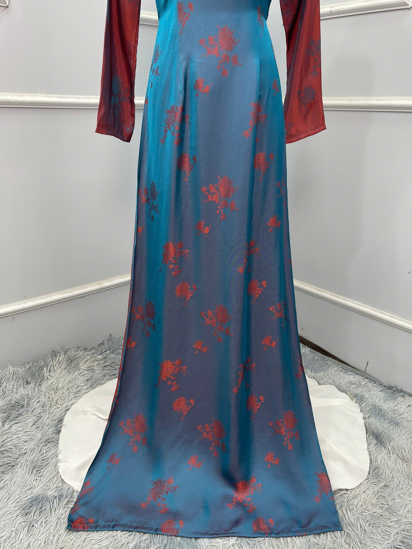 H227 H228 1374 Áo only - Áo dài lụa 2 da đính cổ