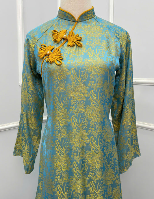 H242 1389 Áo + quần - Áo dài suông lụa san hô + quần cùng màu