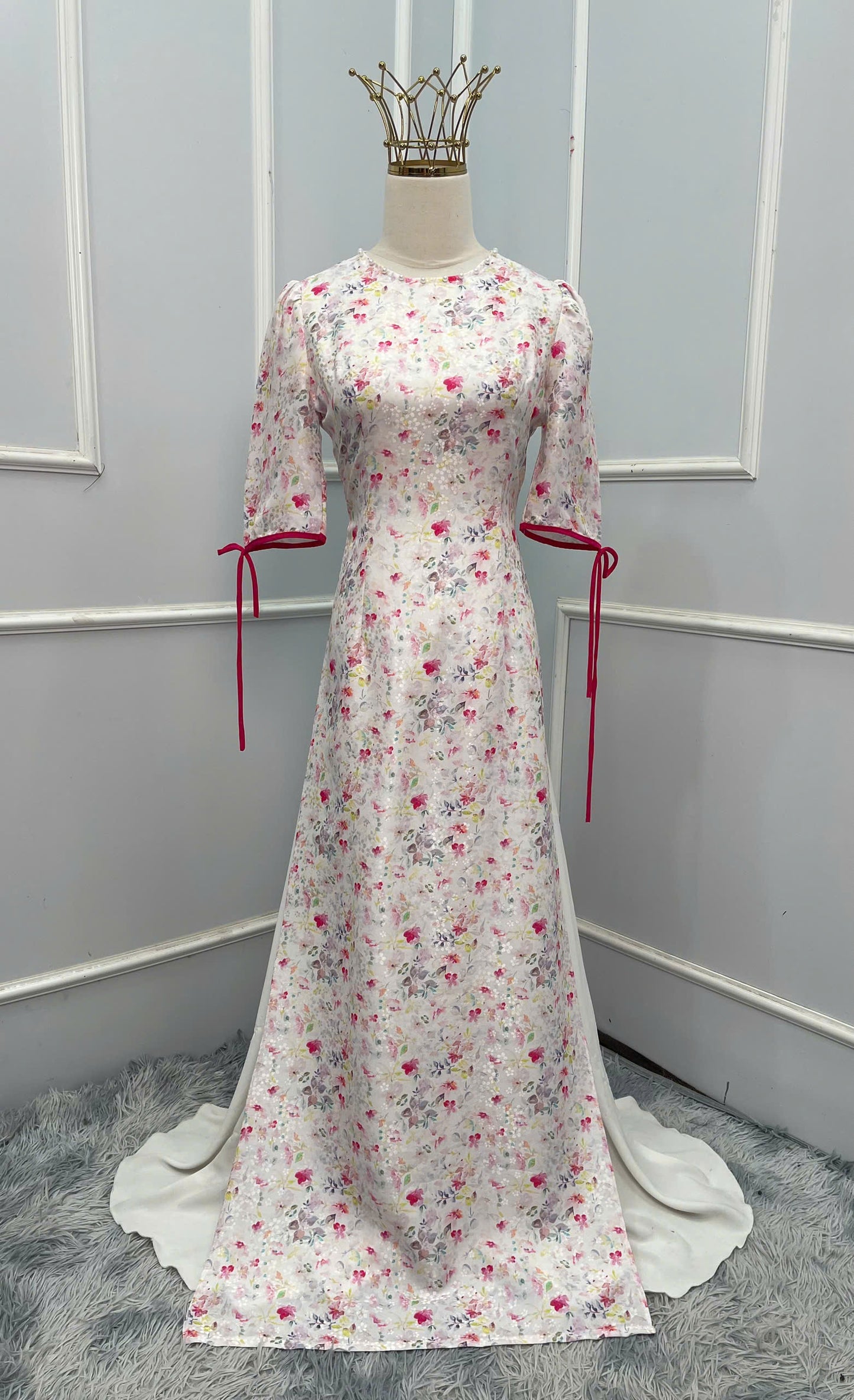 H232 1379 Áo + quần - Áo dài lụa hoa mai + quần