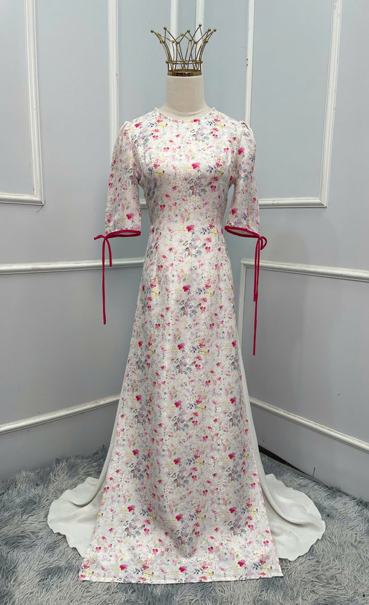 H232 1379 Áo + quần - Áo dài lụa hoa mai + quần