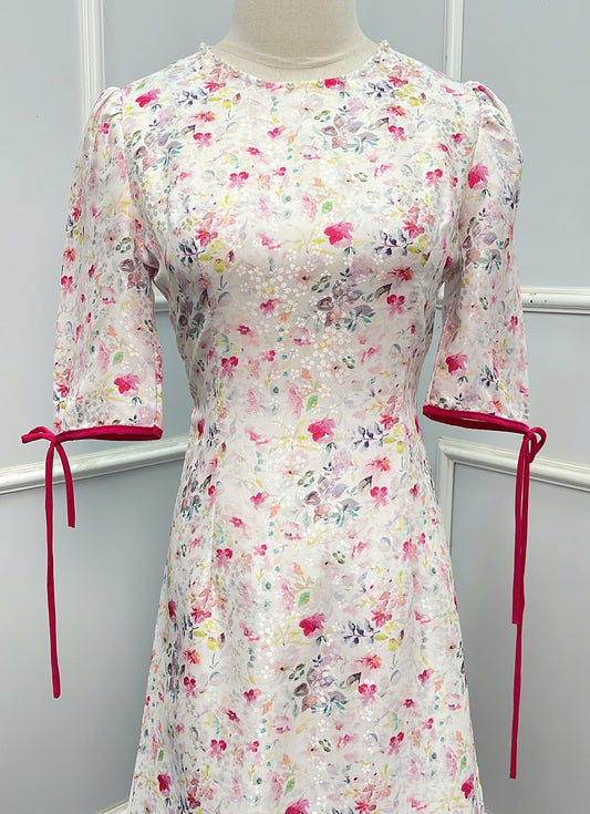 H232 1379 Áo + quần - Áo dài lụa hoa mai + quần