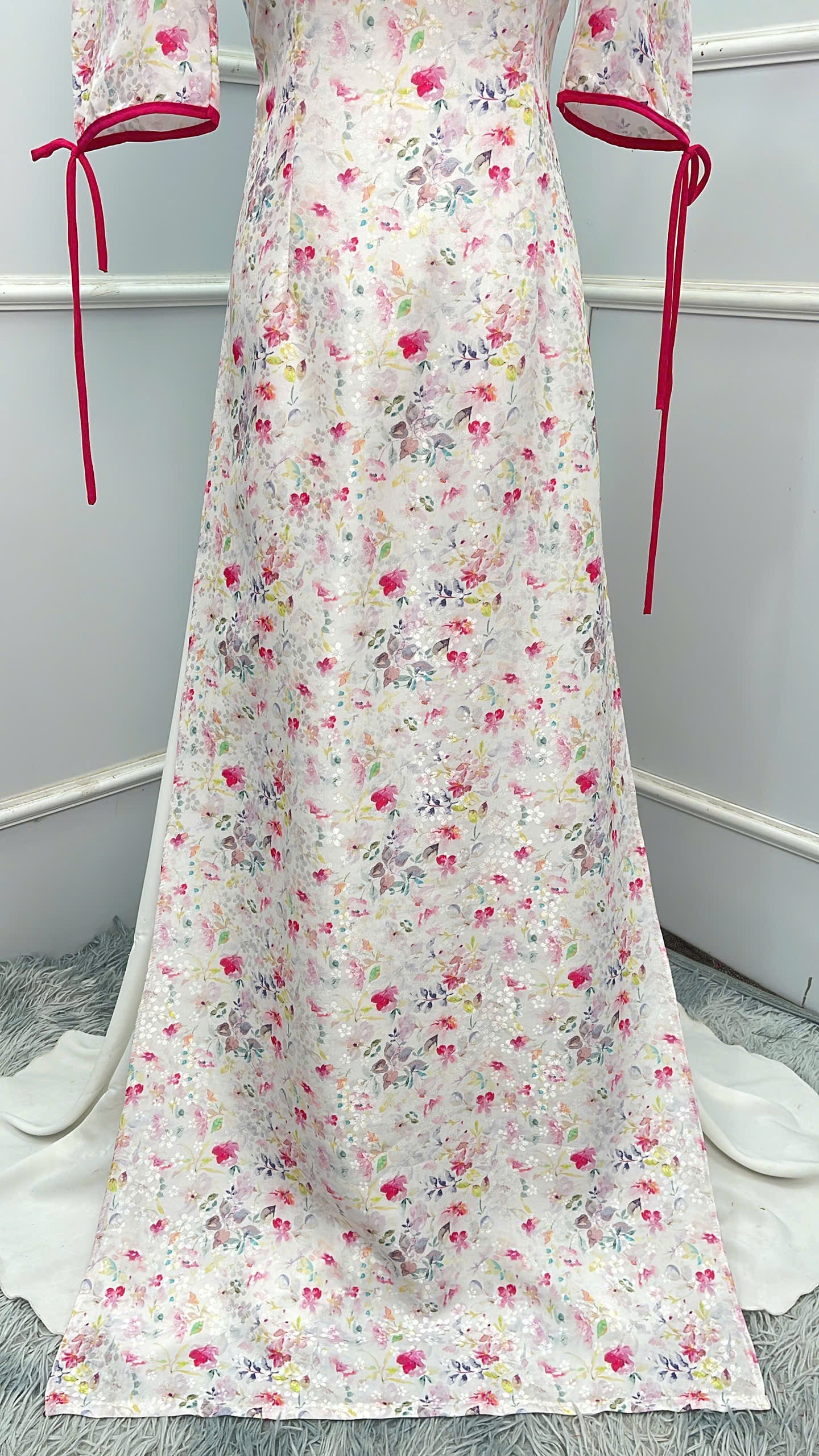 H232 1379 Áo + quần - Áo dài lụa hoa mai + quần