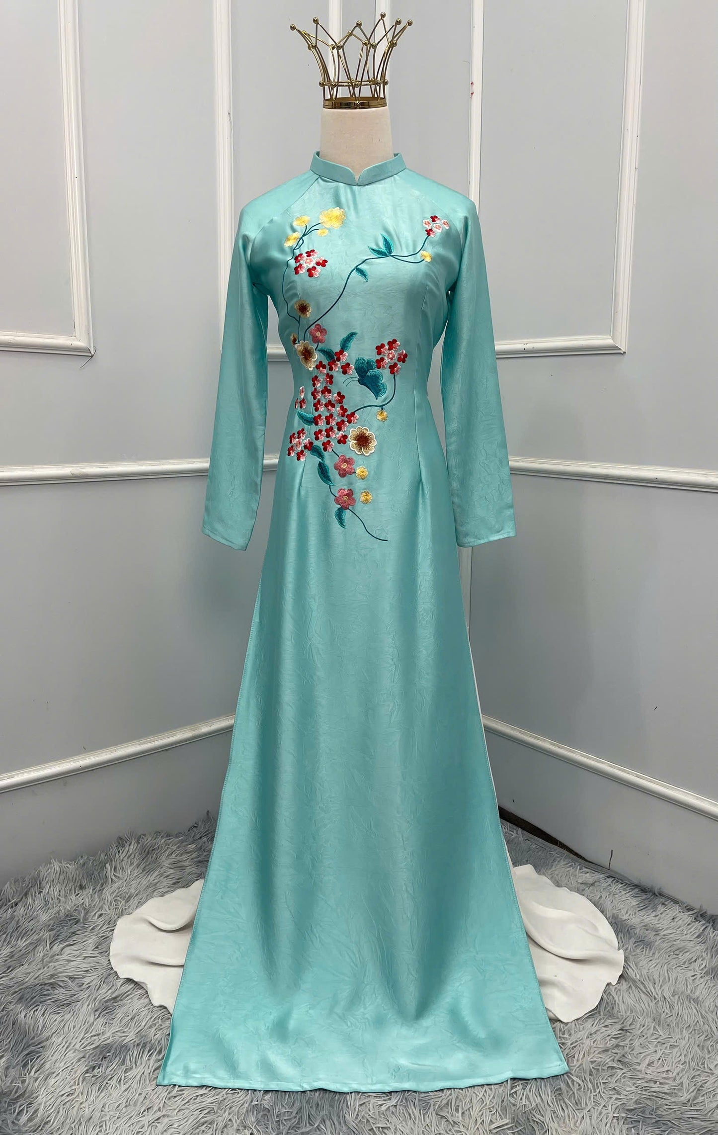 H230 1377 Áo+ quần - Áo dài lụa hà lan màu xanh ngọc