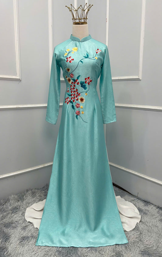 H230 1377 Áo+ quần - Áo dài lụa hà lan màu xanh ngọc