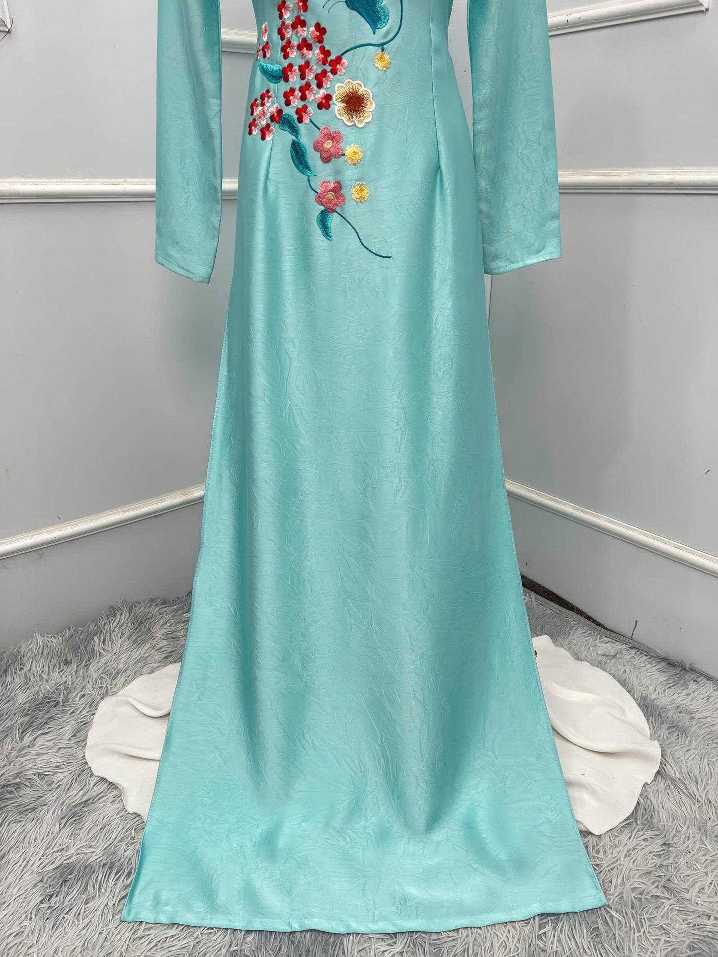 H230 1377 Áo+ quần - Áo dài lụa hà lan màu xanh ngọc