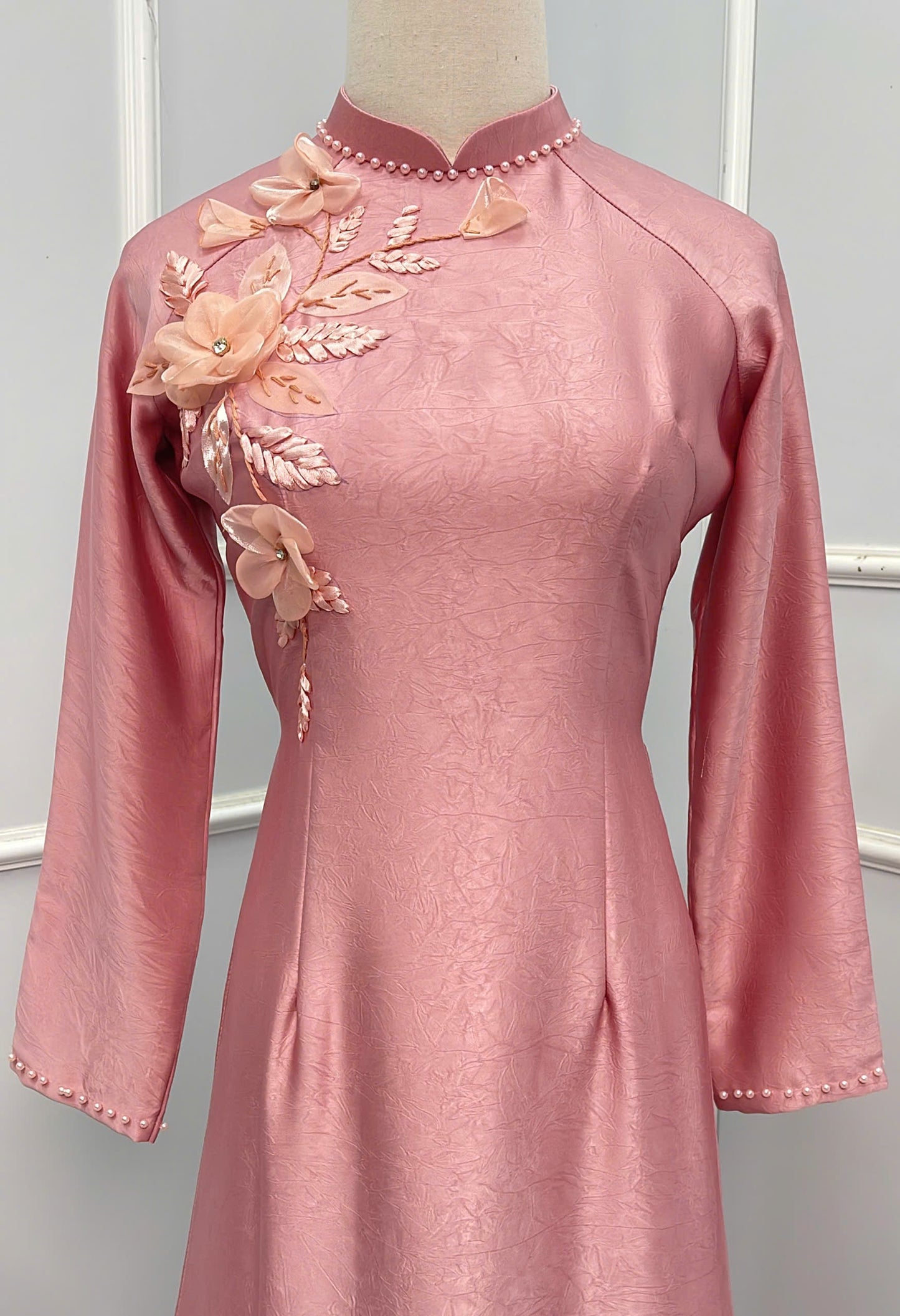 H231 1378 Áo + quần - Áo dài lụa hà lan màu hồng cam + quần