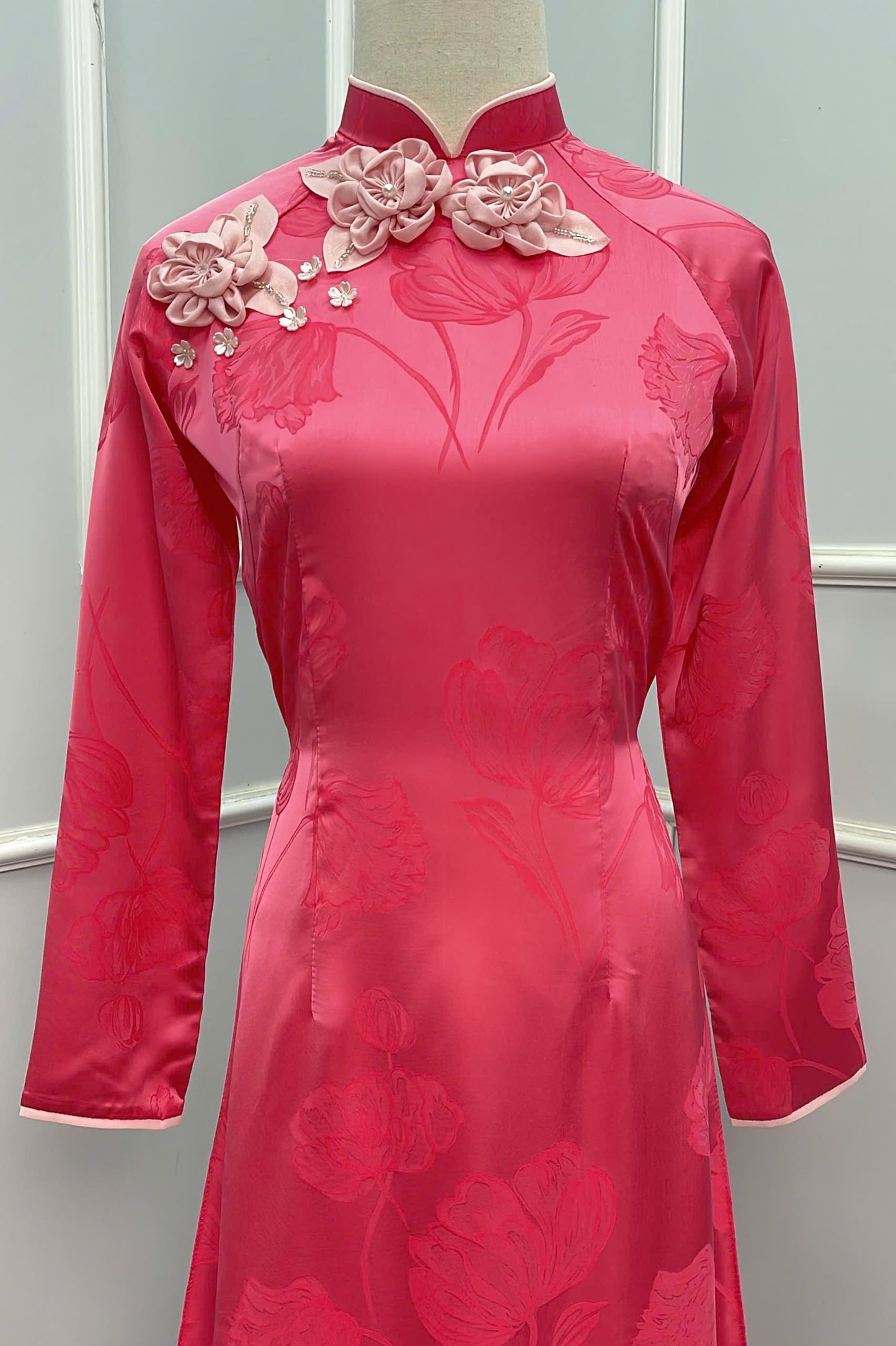 H263 1405 Áo only - Áo dài lụa đính hoa nổi