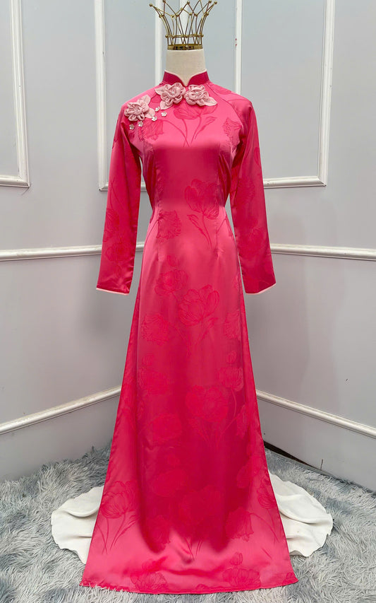 H263 1405 Áo only - Áo dài lụa đính hoa nổi