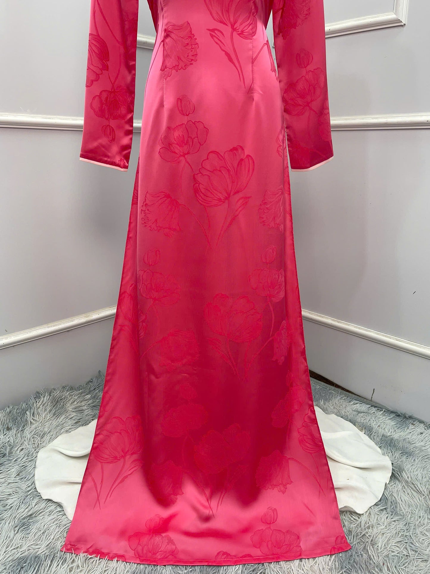 H263 1405 Áo only - Áo dài lụa đính hoa nổi