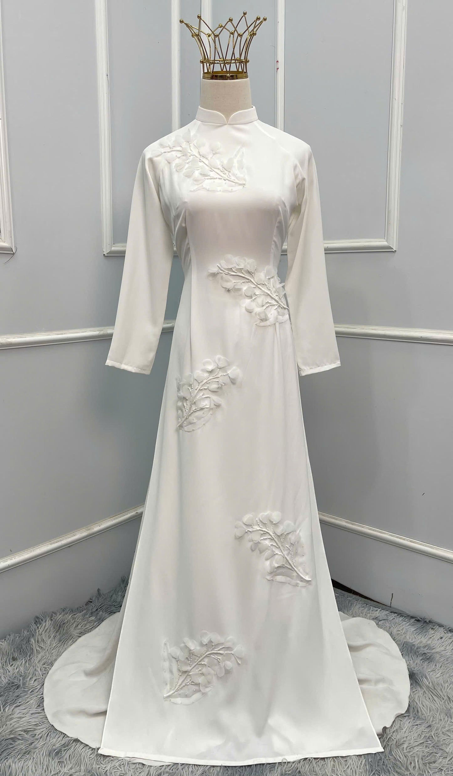 H249 1395 Áo only - Áo dài trắng đính