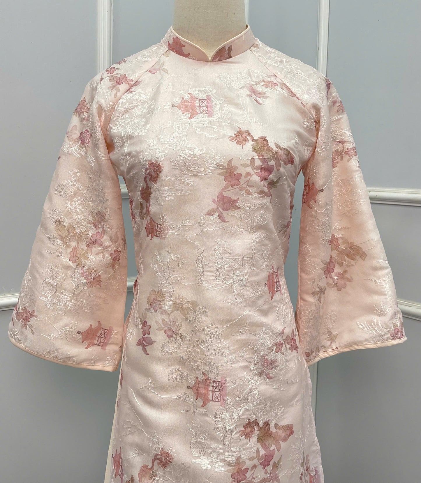 H194 Áo only - Áo dài lụa gấm màu hồng