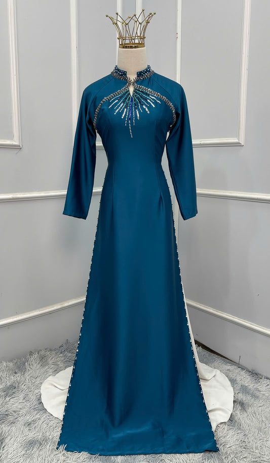 S209 Áo only - Áo dài lụa valentino thiết kế đính kết