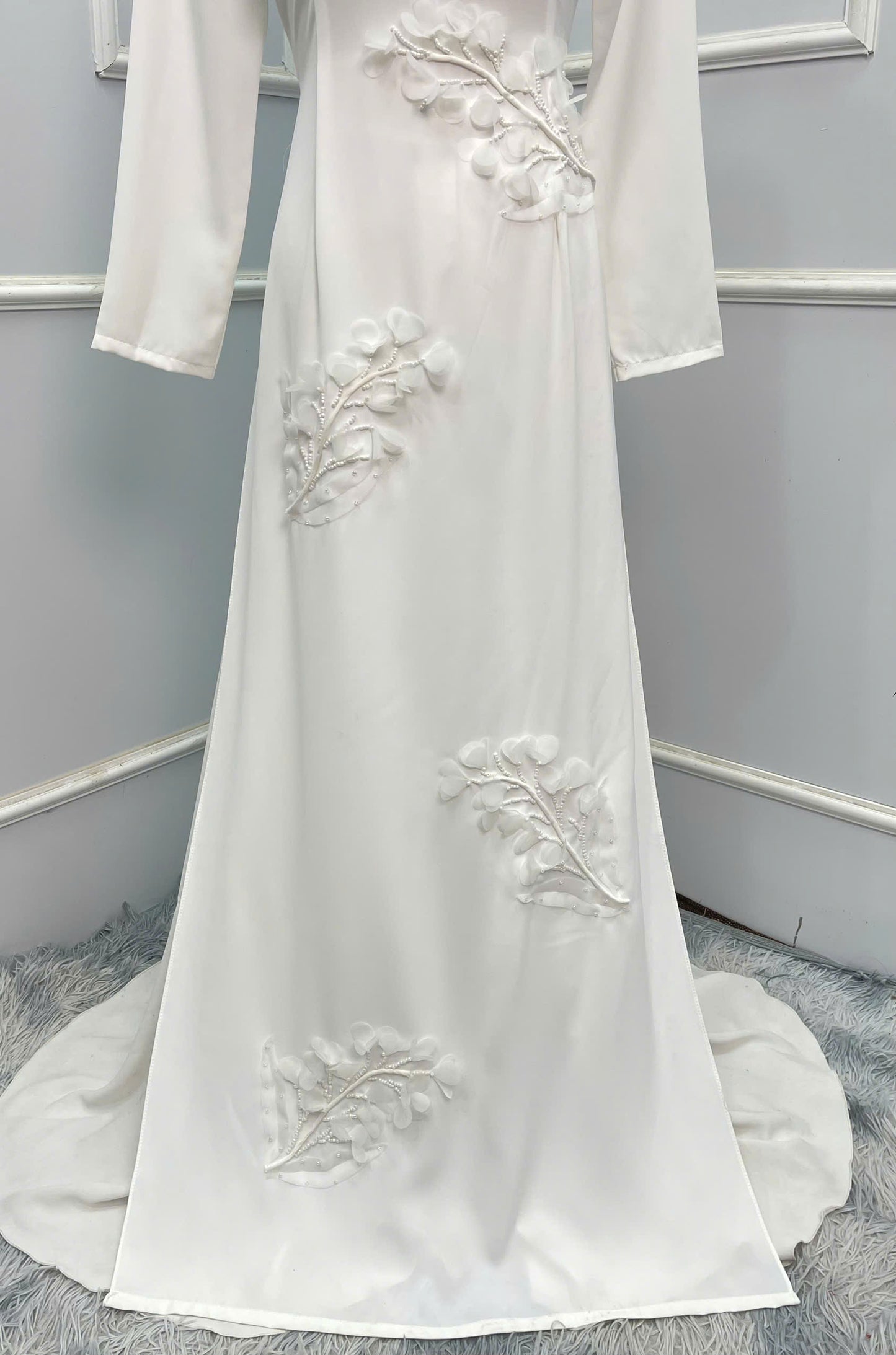 H249 1395 Áo only - Áo dài trắng đính