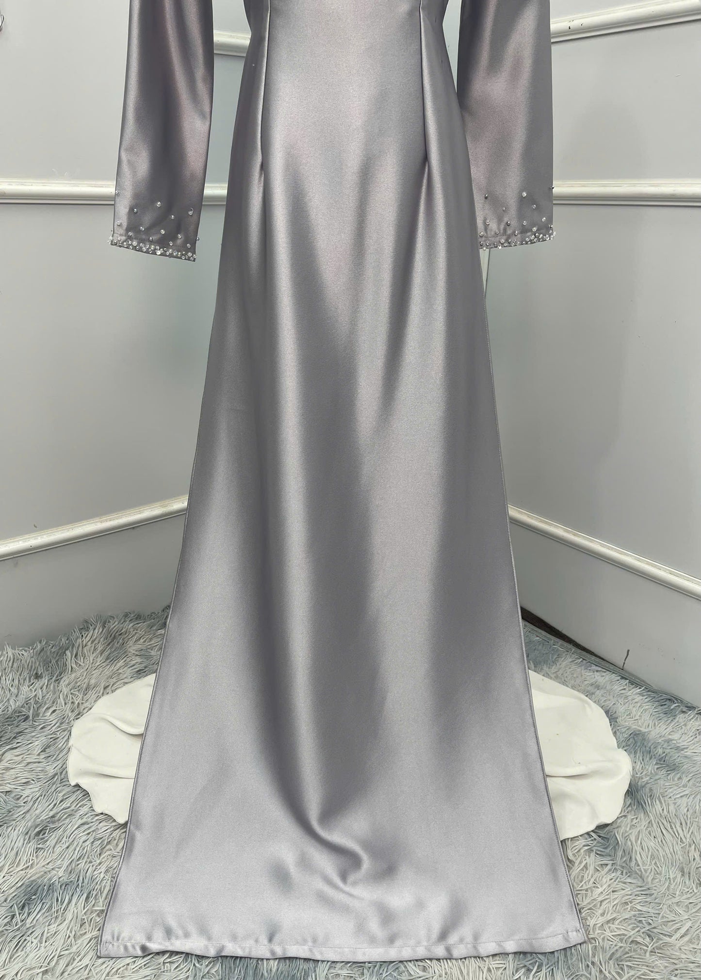 H229 1376 Áo only - Áo dài lụa valentino đính kết màu xám