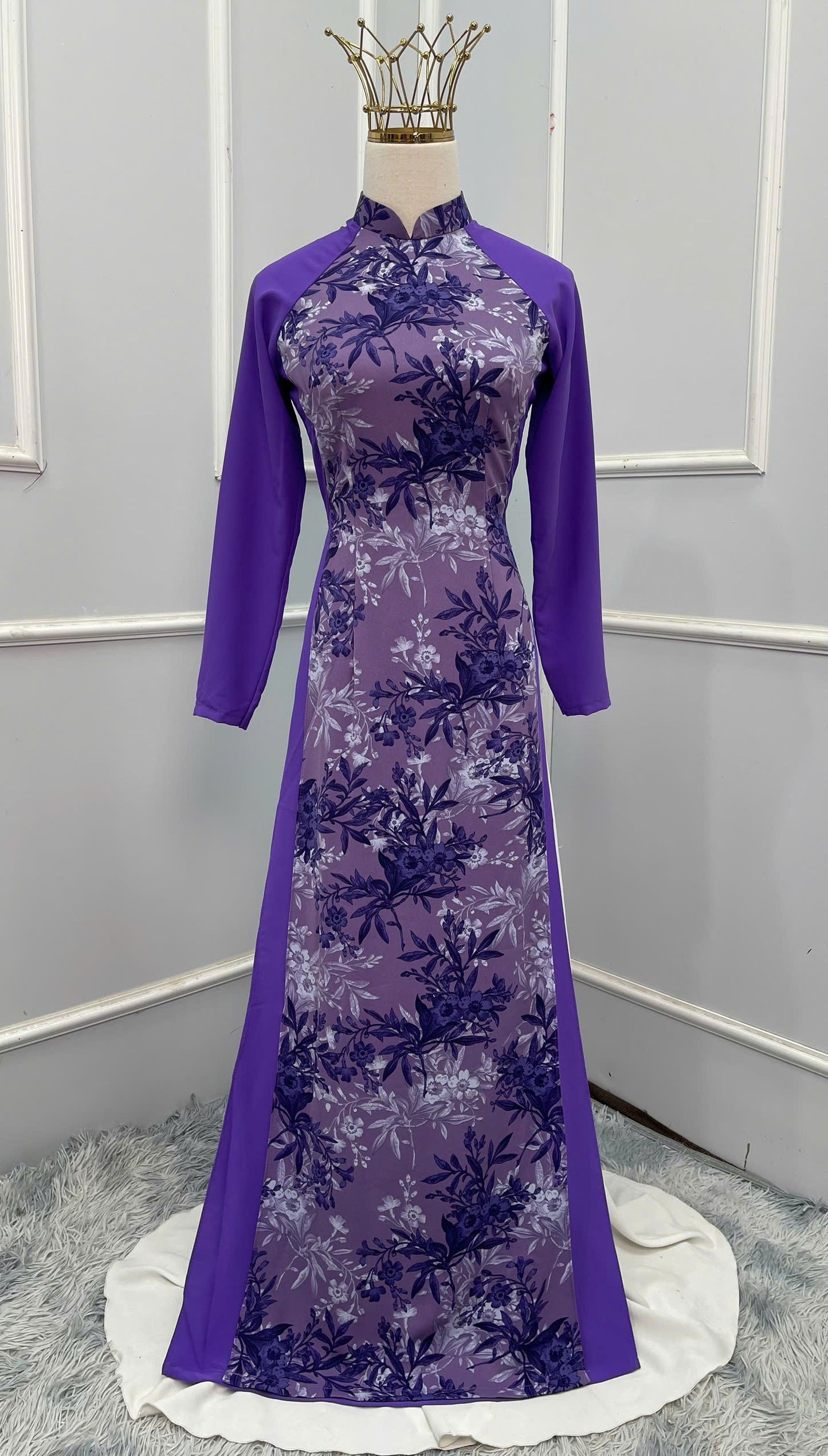 M251 Áo + quần - Áo dài lụa tím phối + quần cùng màu