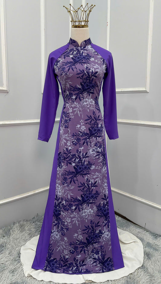 M251 Áo + quần - Áo dài lụa tím phối + quần cùng màu