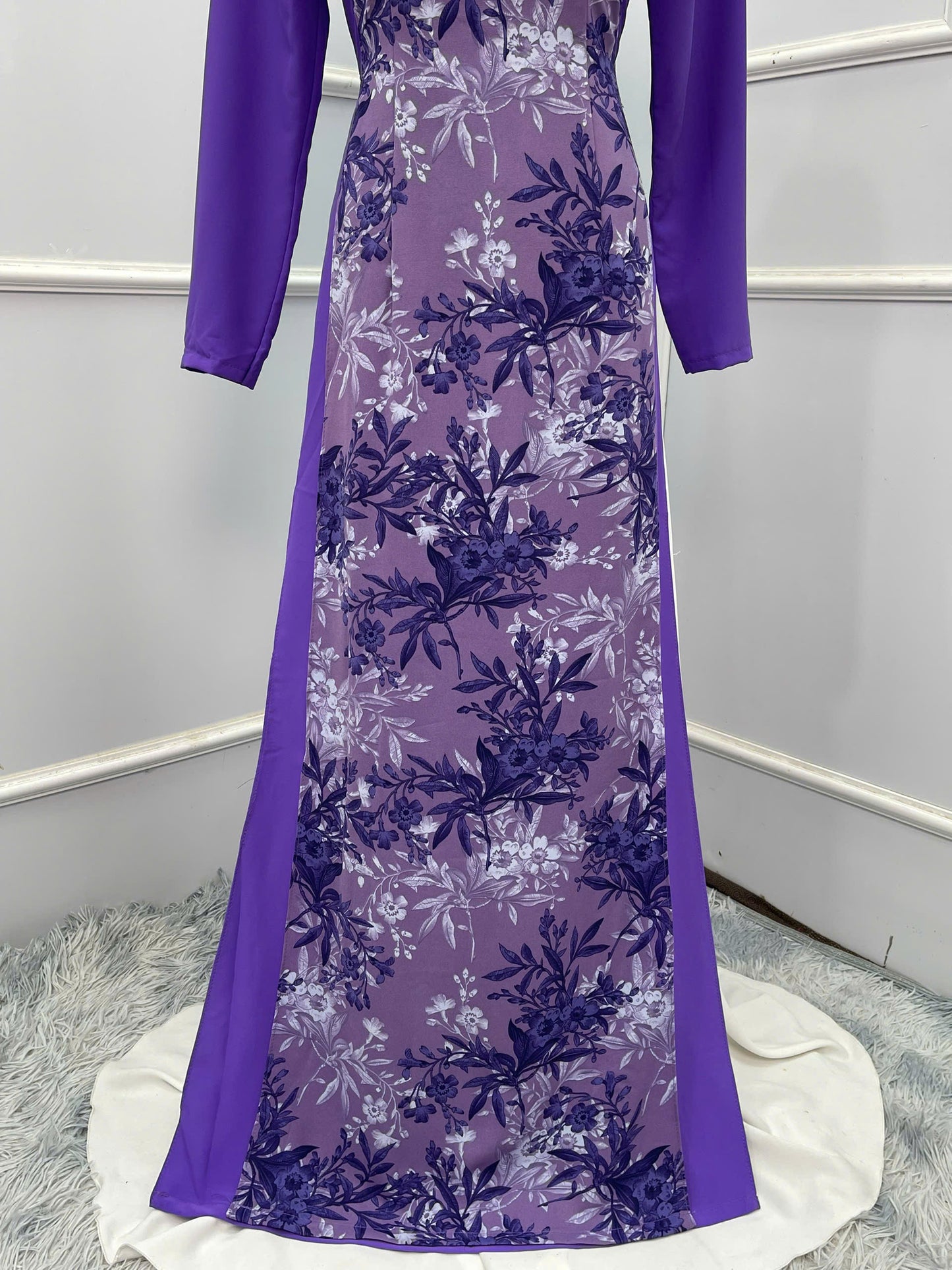 M251 Áo + quần - Áo dài lụa tím phối + quần cùng màu