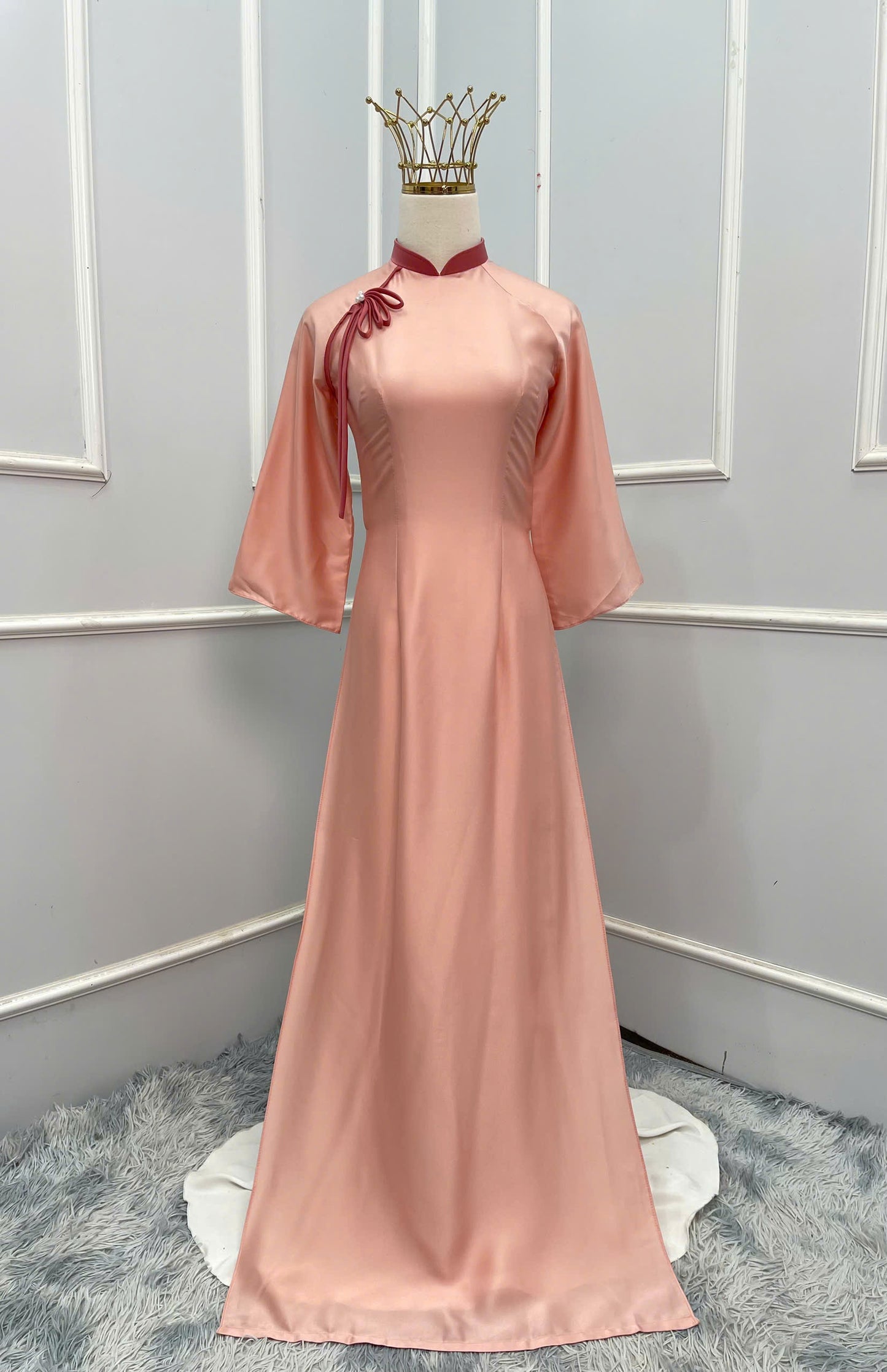 H252 1398 Áo + quần - Áo dài trơn màu hồng cam + quần