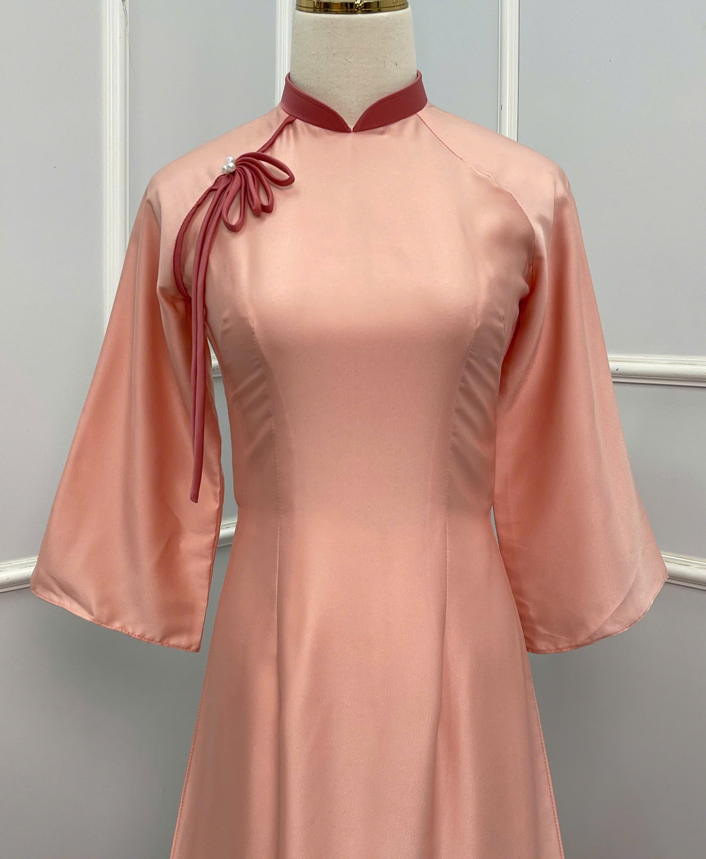 H252 1398 Áo + quần - Áo dài trơn màu hồng cam + quần