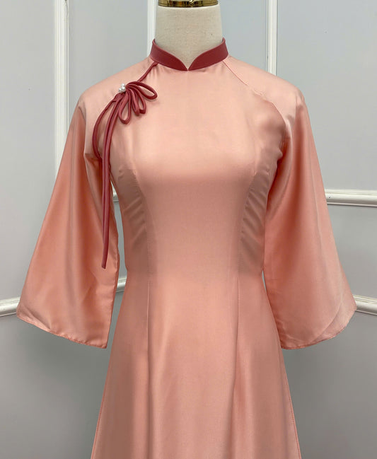 H252 1398 Áo + quần - Áo dài trơn màu hồng cam + quần