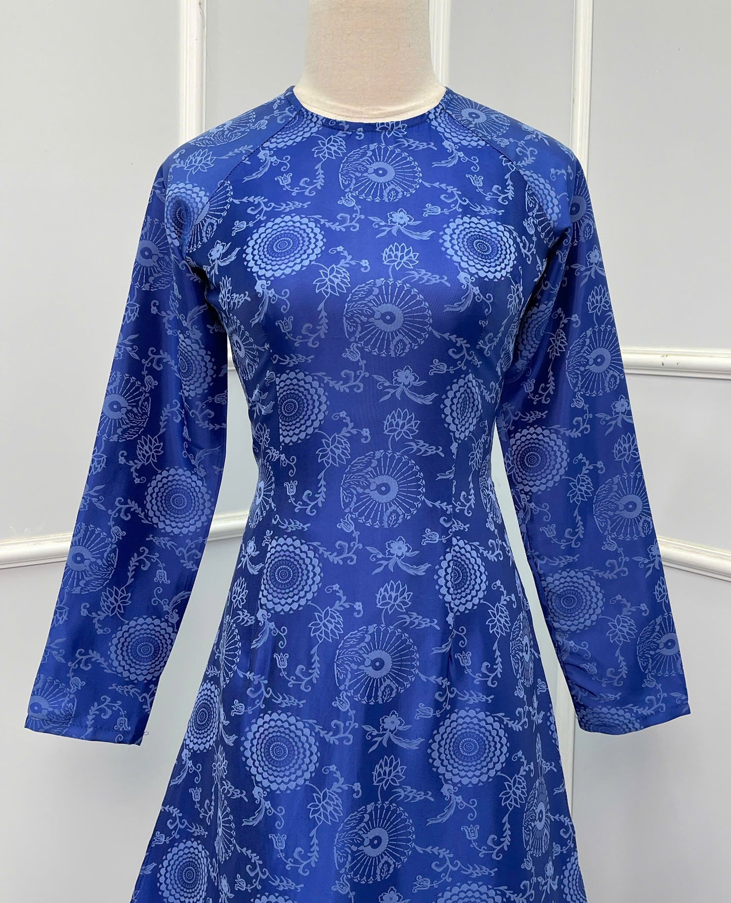 H283 1474 Áo only - Áo dài lụa gấm mềm màu xanh dương