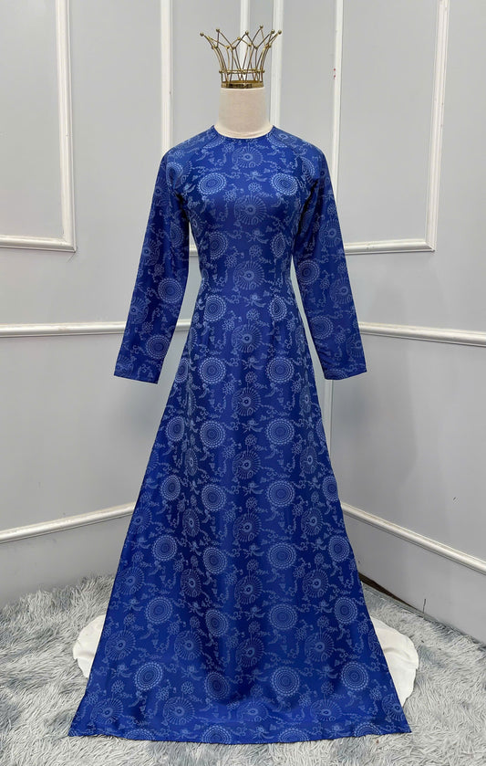 H283 1474 Áo only - Áo dài lụa gấm mềm màu xanh dương
