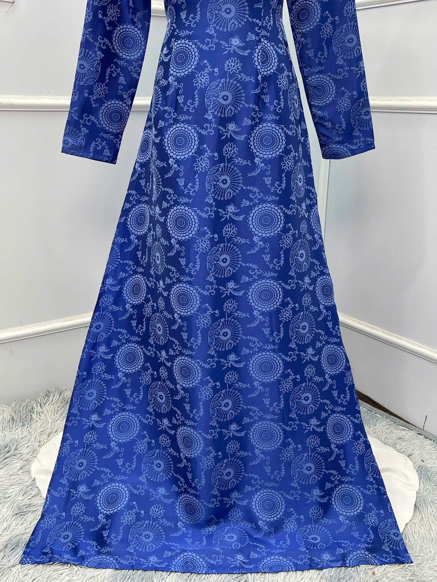 H283 1474 Áo only - Áo dài lụa gấm mềm màu xanh dương