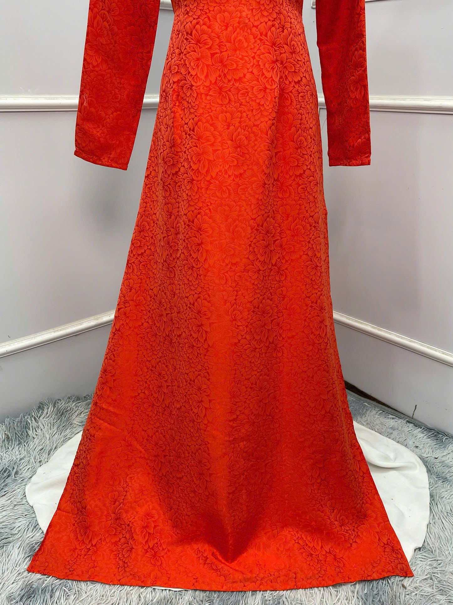 H270 1461 Áo only - Áo dài lụa gấm màu cam