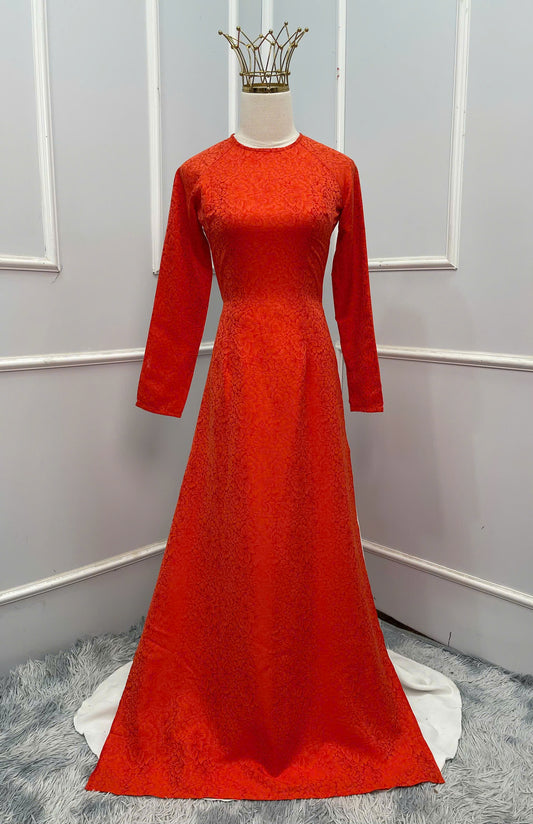 H270 1461 Áo only - Áo dài lụa gấm màu cam