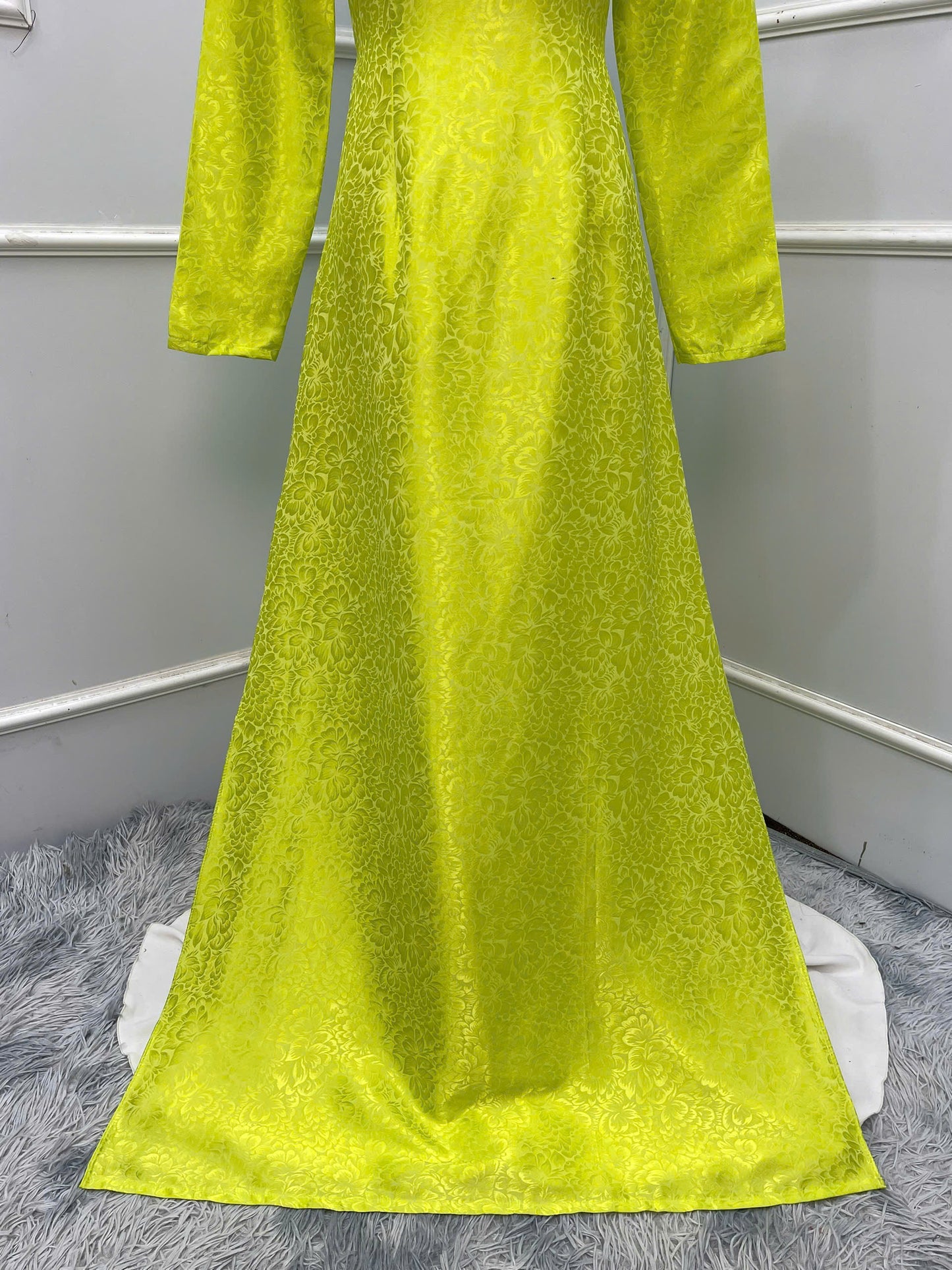 H271 1462 Áo only - Áo dài lụa gấm màu vàng chanh