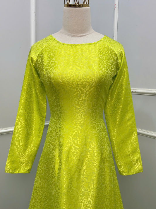 H271 1462 Áo only - Áo dài lụa gấm màu vàng chanh