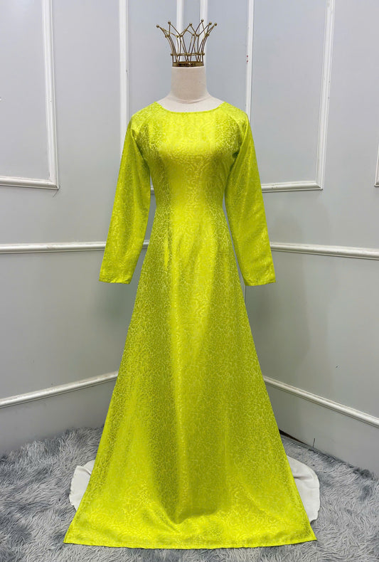 H271 1462 Áo only - Áo dài lụa gấm màu vàng chanh
