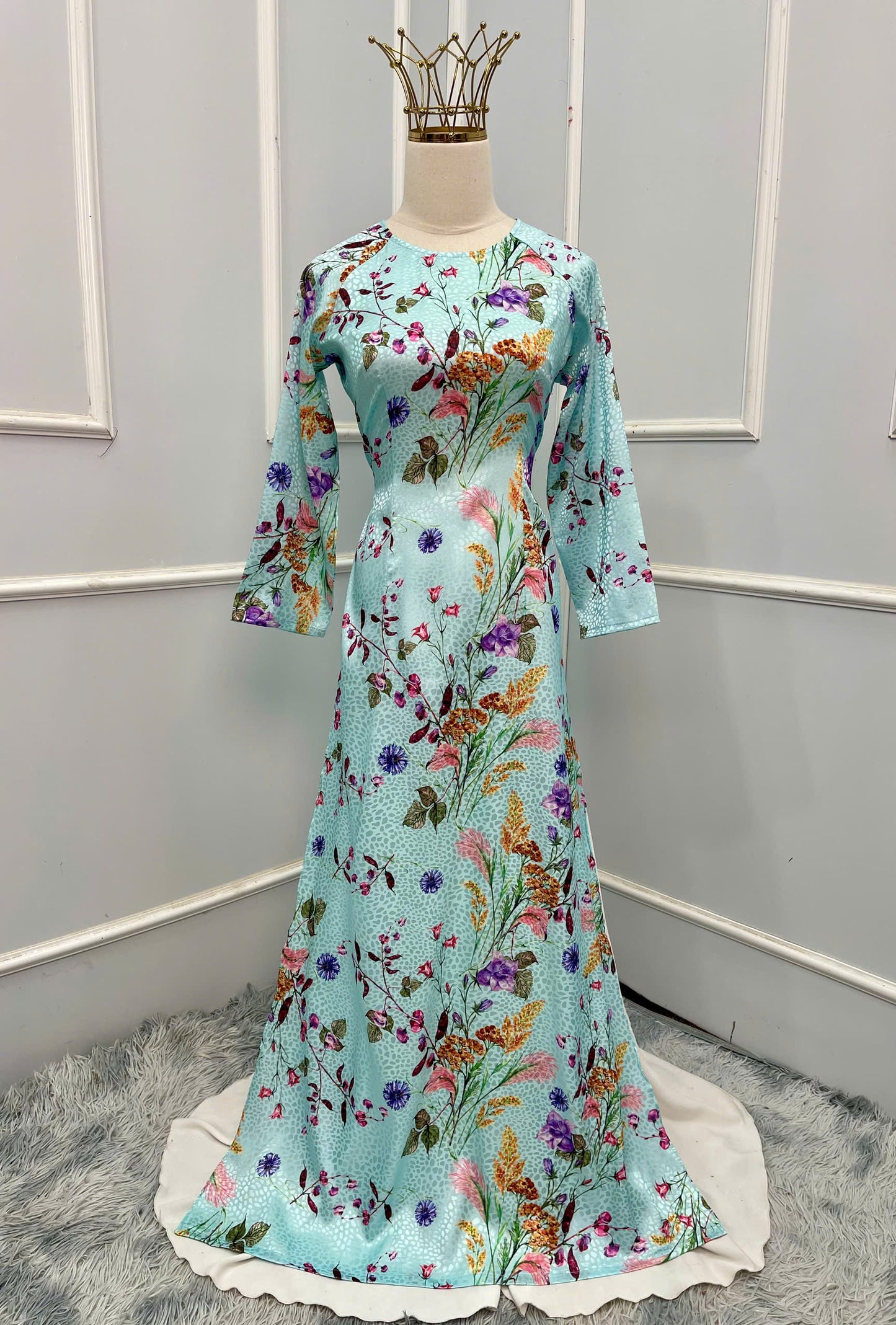 H289 1480 Áo only - Áo dài lụa gấm in 3D