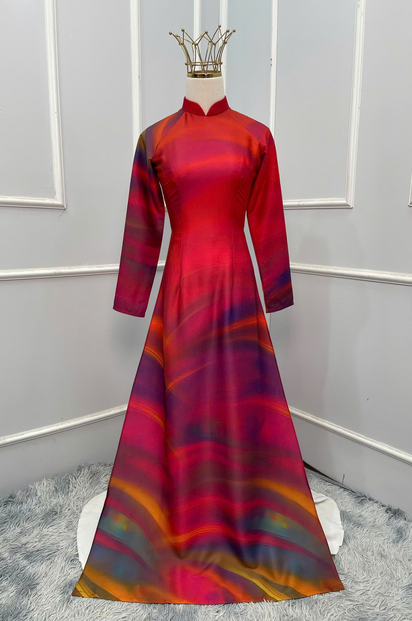 H284 Áo only - Áo dài lụa ánh sao thiết kế màu loang