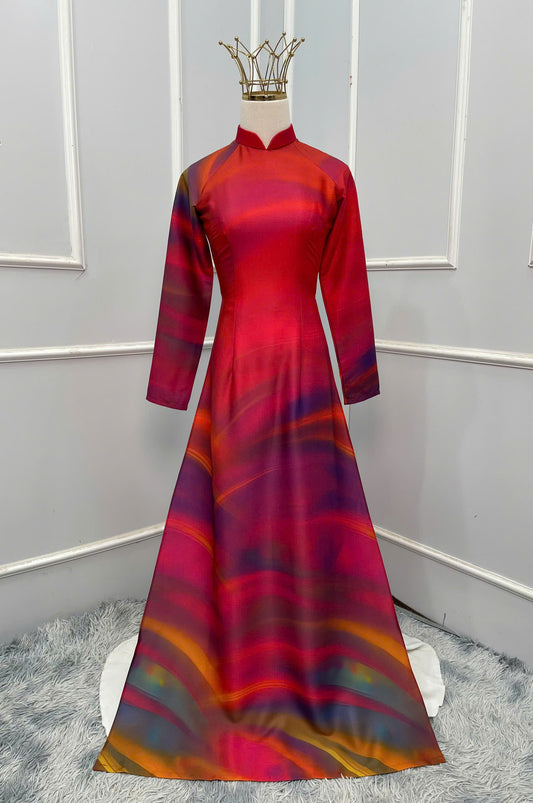 H284 Áo only - Áo dài lụa ánh sao thiết kế màu loang