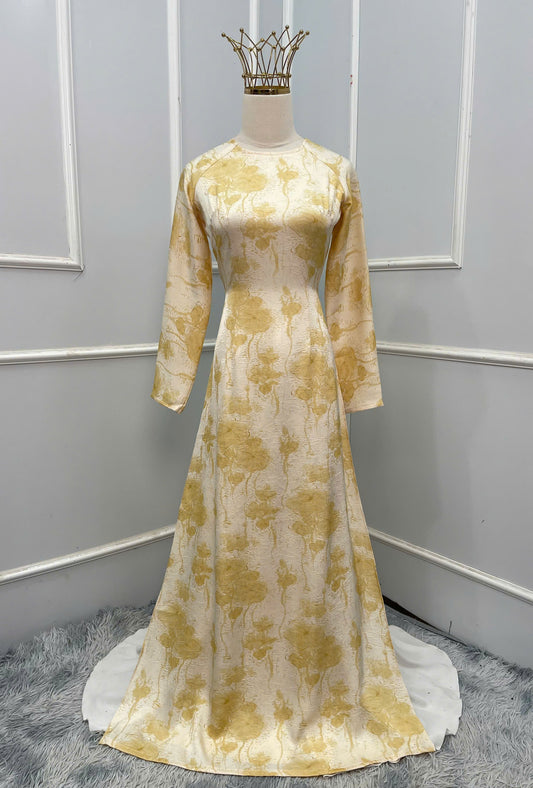 H278 1469 Áo only - Áo dài lụa vạn lý trường thành màu vàng