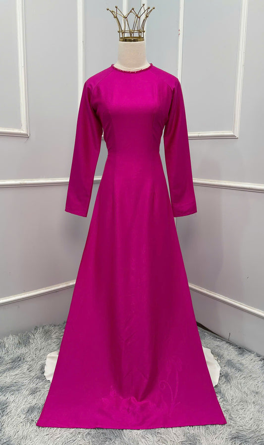 H281 1472 Áo only - Áo dài lụa ánh sao 4D đính kết cổ