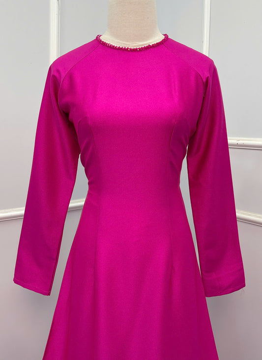 H281 1472 Áo only - Áo dài lụa ánh sao 4D đính kết cổ